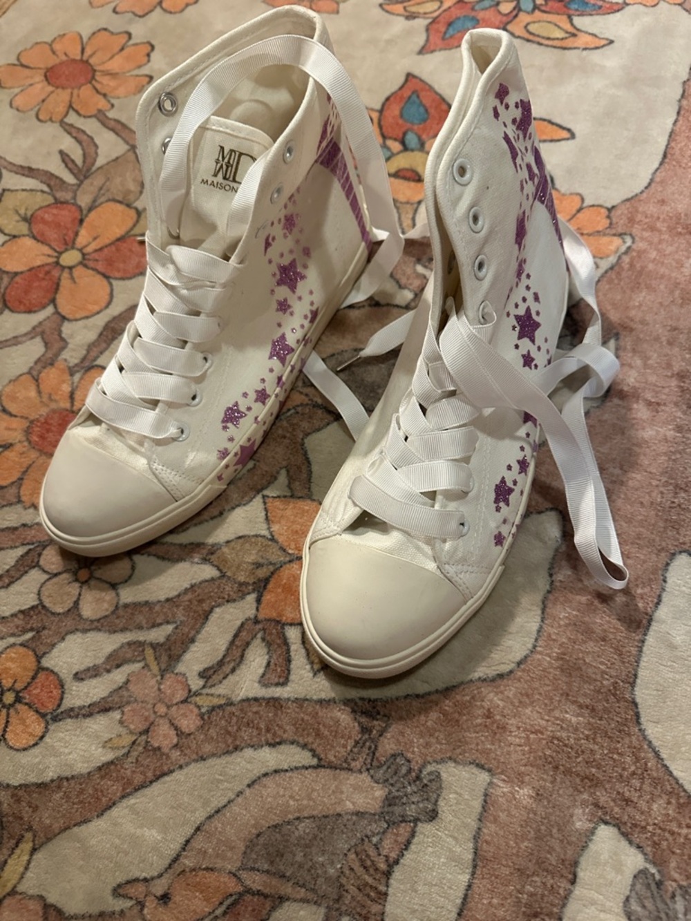 Madison White High-Top Sneakers with Purple Star Print